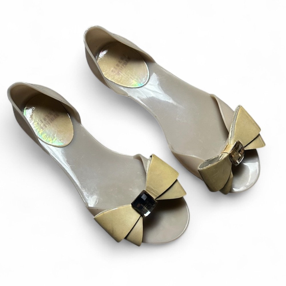 Stuart Weitzman Gemini Glitter Bow Jelly D'orsay Flats Size 37 US 6.5 Biege - Picture 4 of 7